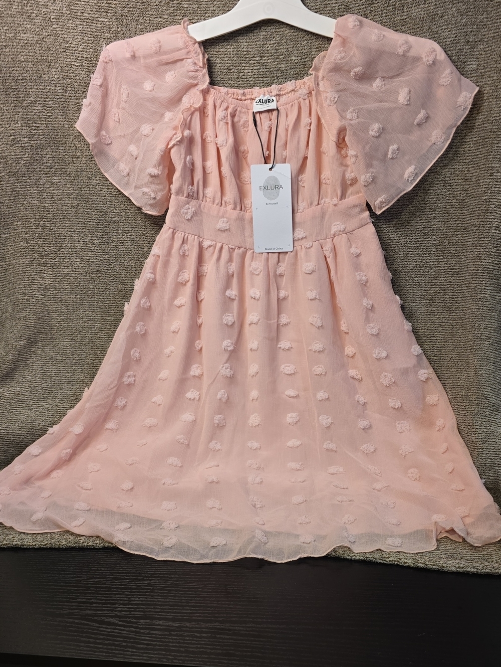 Exlura Girls' Peach Flutter-Sleeve Casual Dress